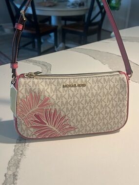NWT Michael Kors Cream Signature Floral Crossbody With Pink Accents Gold HW